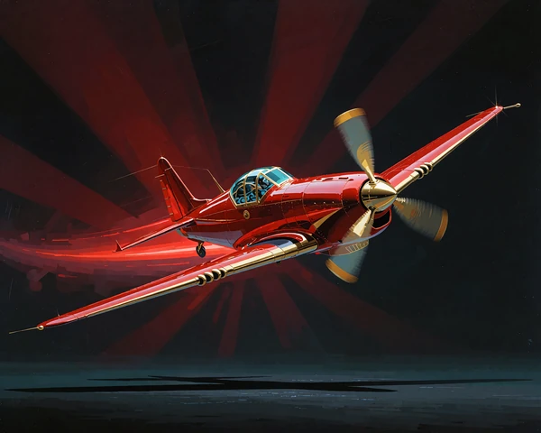 R&oslash;dt propelfly stiger diagonalt op mod m&oslash;rk baggrund med r&oslash;de lysstr&aring;ler - crash-spillet Aviator